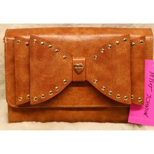 Betsey Johnson Studded Bow‎ Crossbody Wallet Purse NWT Brown